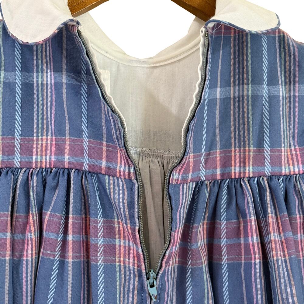 Vintage 90s Jayne Copeland Girls Plaid Dress Size 6 Eyelet Collar Blue Pink - Picture 9 of 11